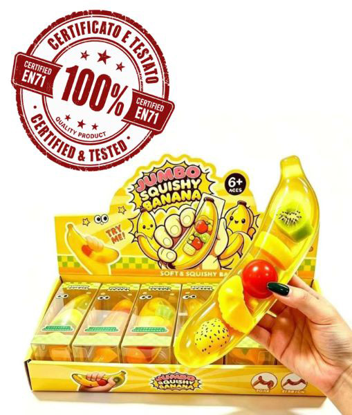 SQUISHY (Ice-Fruit Banana) Banana Trasparente con Frutta 17cm – Silicone –  In espo da 12pz…x12…x96